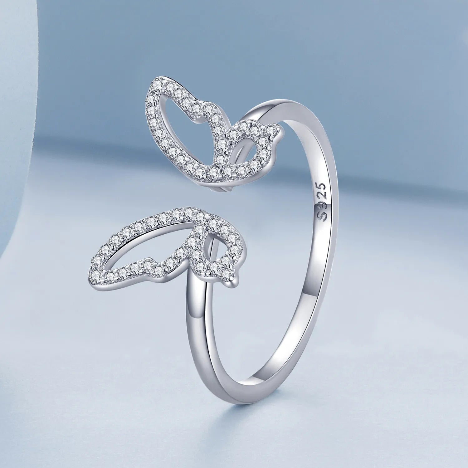 [OOS] Bague Papillon en argent 925 plaqué or blanc ajustable avec zircons blancs - Photo 2