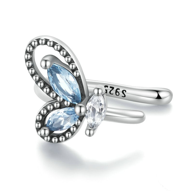 Bague d'Oreilles Papillon <titolo_esteso><span>en argent 925 plaqué or blanc avec zircons colorés</span></titolo_esteso>