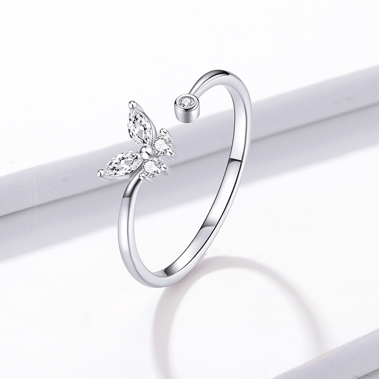 Bague Papillon Brillant <titolo_esteso><span>en argent 925 plaqué or blanc ajustable avec zircons blancs</span></titolo_esteso> - Image 3