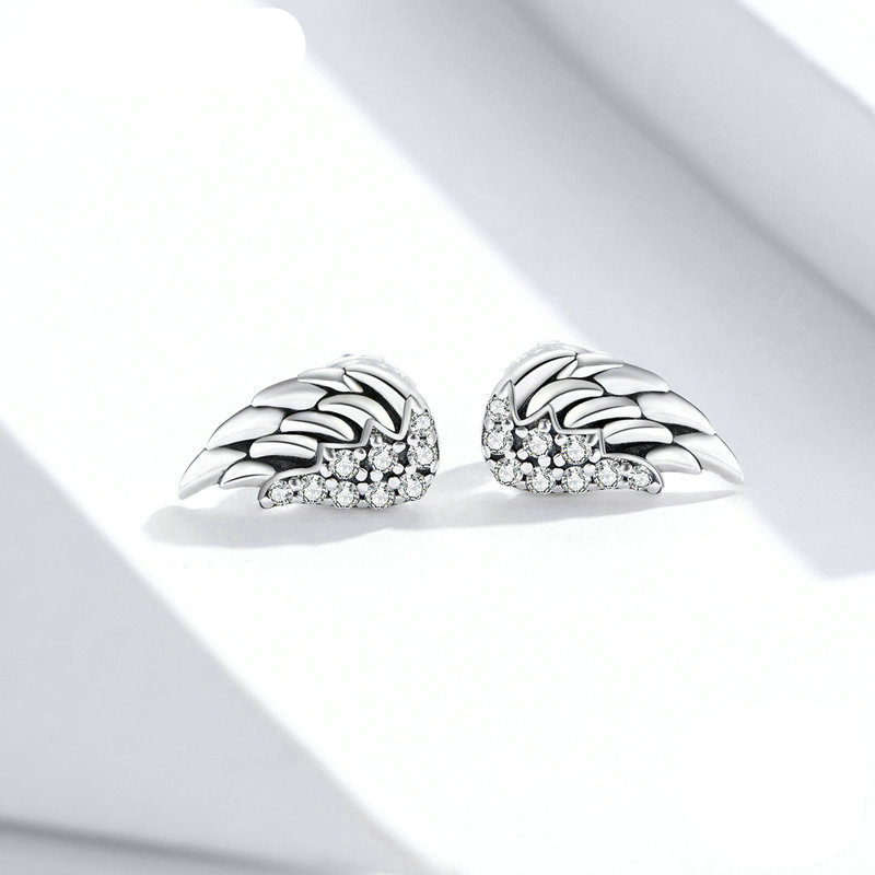 Boucles d'Oreilles Ailes <titolo_esteso><span>en argent 925 plaqué or blanc avec zircons blancs</span></titolo_esteso> - Image 3