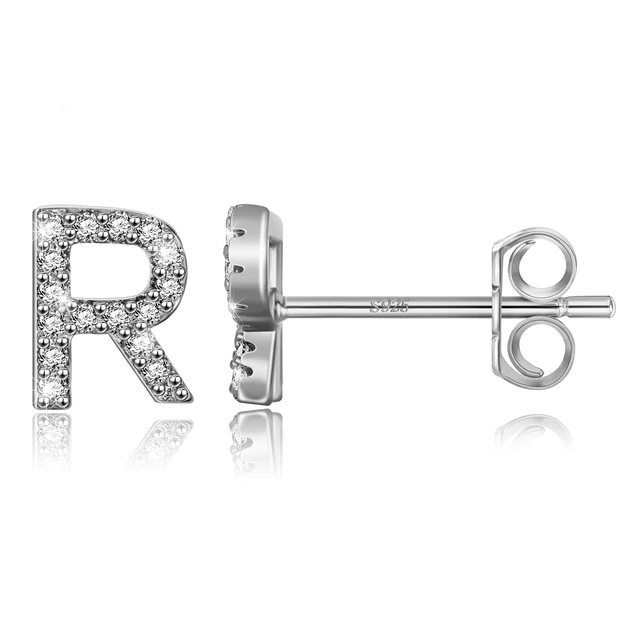 Boucles d'Oreilles Initiales <titolo_esteso><span>en argent 925 plaqué or jaune et or blanc avec zircons blancs</span></titolo_esteso> - Image 47