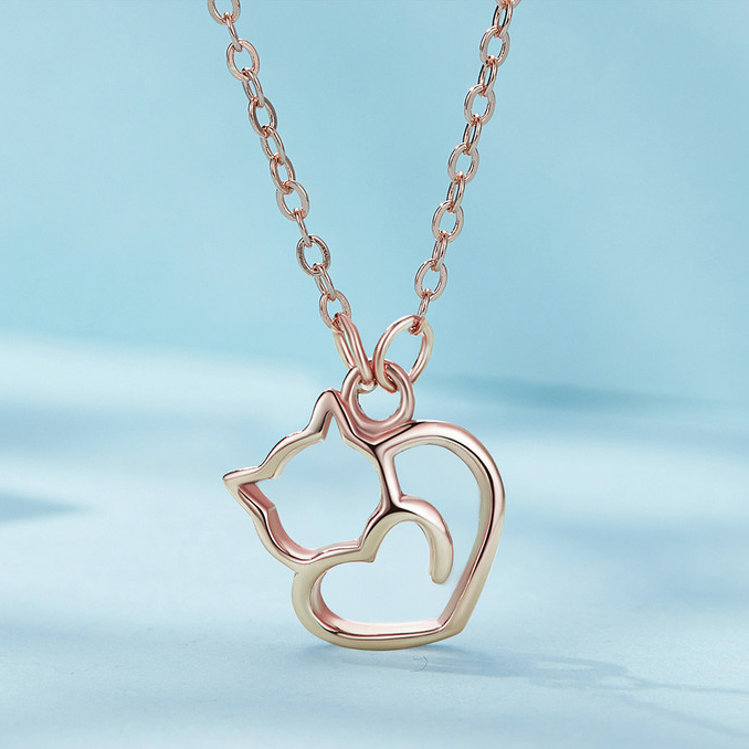 Collier Chat avec Coeur <myopt><span>chaînette avec pendentif en Argent Sterling 925 plaqué or rose</span></myopt> - Image 3