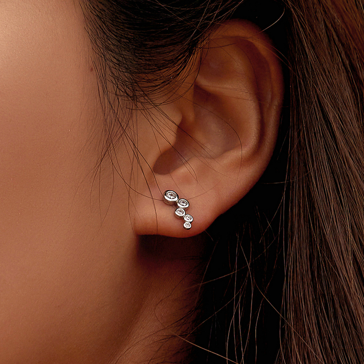 Boucles d'Oreilles Petites Bulles <titolo_esteso><span>en argent 925 plaqué or blanc avec zircons blancs</span></titolo_esteso> - Image 2
