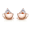 Boucles d’Oreilles Tasse de Café <myopt><span>Puces en Argent Sterling 925 plaqué or rose avec zircons blancs</span></myopt>