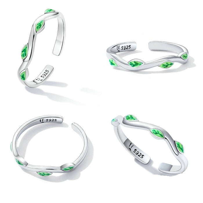 Bague Feuilles Vertes <titolo_esteso><span>en argent 925 plaqué or blanc ajustable émaillé à la main</span></titolo_esteso> - Image 3