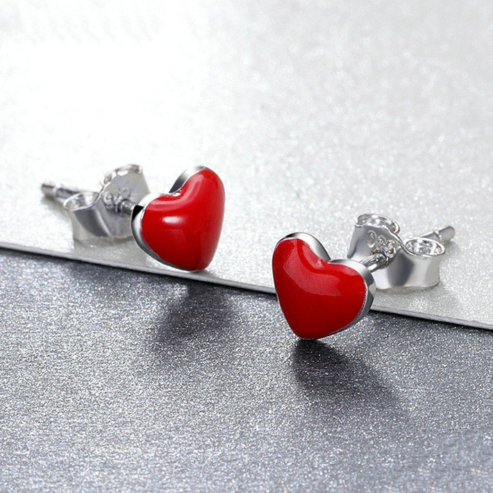 Boucles d'Oreilles Coeurs Rouges <titolo_esteso><span>en argent 925 plaqué or blanc émaillées rouges</span></titolo_esteso> - Image 4