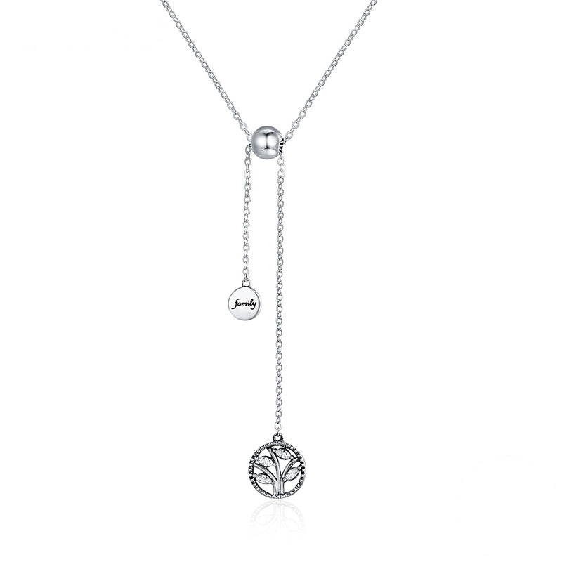 Collier Arbre de la Vie <titolo_esteso><span>en argent 925 plaqué or blanc ajustable avec zircons blancs</span></titolo_esteso>