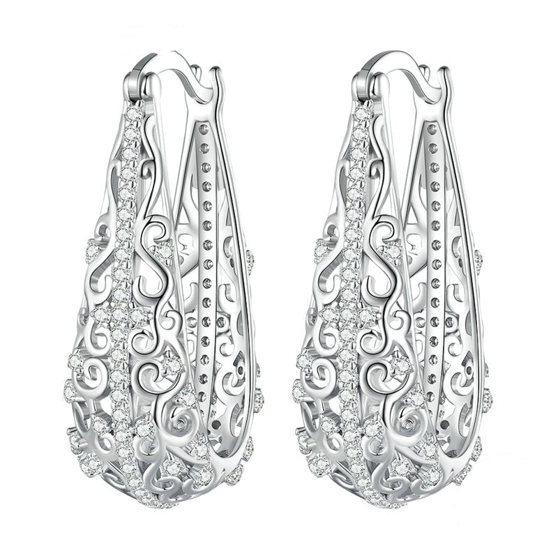 Boucles d’Oreilles Créoles Ancienne <titolo_esteso><span>en argent 925 plaqué or blanc avec zircons blancs</span></titolo_esteso>
