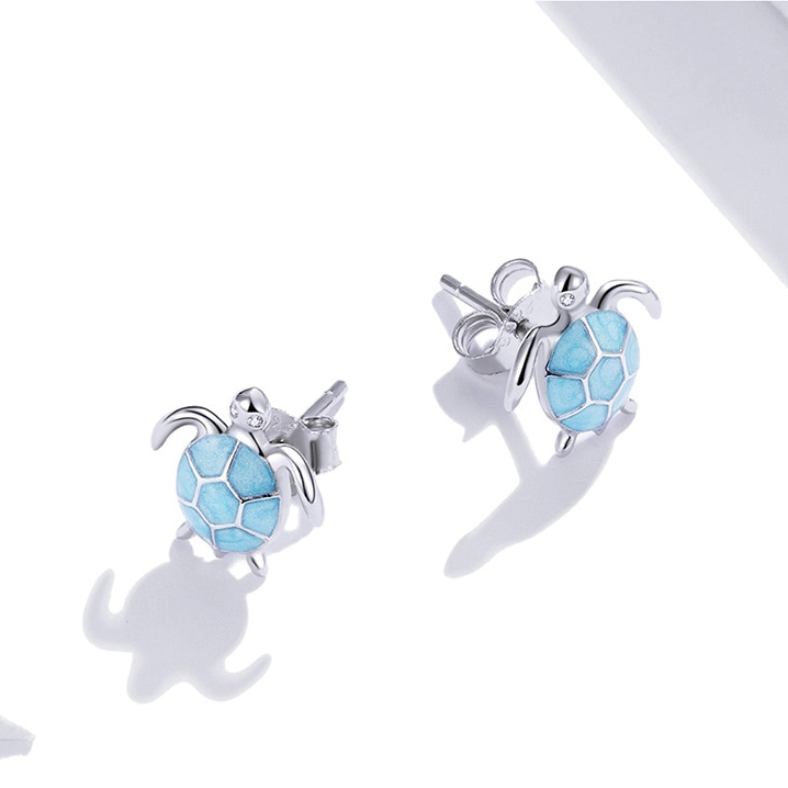Boucles d'Oreilles Tortue <titolo_esteso><span>en argent 925 plaqué or blanc émaillé turquoise</span></titolo_esteso> - Image 5