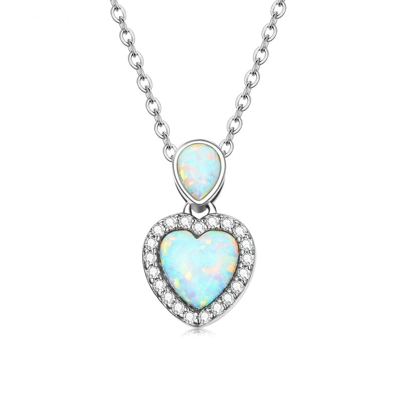 Collier Coeur d'Opale <titolo_esteso><span>en argent 925 plaqué or blanc ajustable avec pierre d'opale et zircons blancs</span></titolo_esteso>