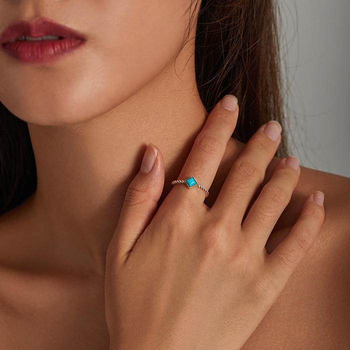 Bague Vintage avec Turquoise <titolo_esteso><span>en argent 925 plaqué or blanc ajustable</span></titolo_esteso> - Image 2