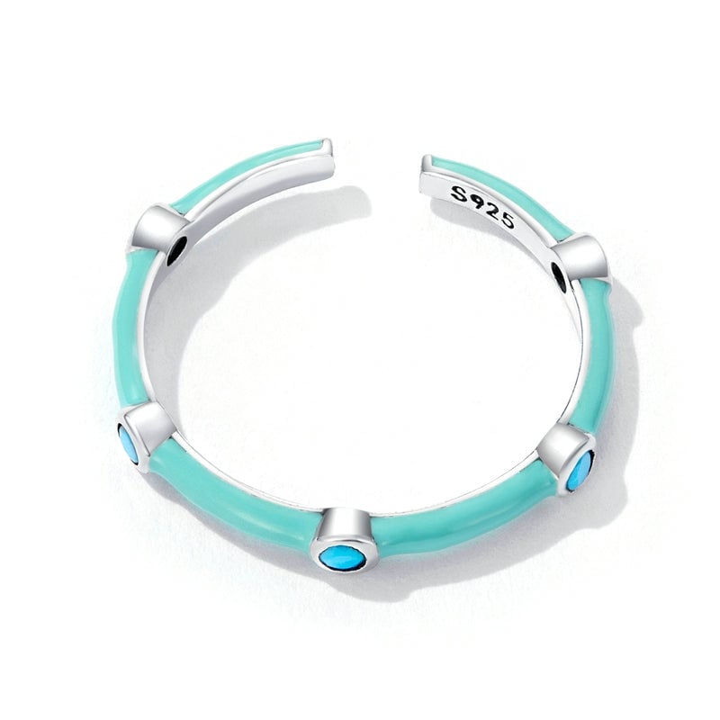 Bague Turquoise <titolo_esteso><span>en argent 925 plaqué or blanc ajustable émaillée à la main avec des zircons bleus</span></titolo_esteso> - Image 3