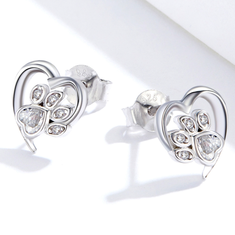 Boucles d'Oreilles Coeur avec Patte <titolo_esteso><span>en argent 925 plaqué or blanc avec zircons blancs</span></titolo_esteso> - Image 4
