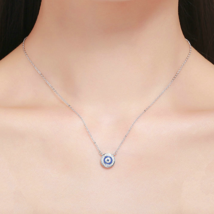 Collier Oeil d’Allah <myopt><span>chaîne avec pendentif en Argent Sterling 925 plaqué or blanc avec zircons blancs et fermoir ajustable</span></myopt> - Image 2