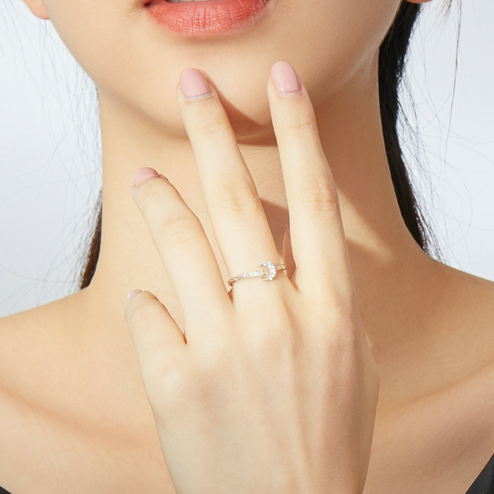 Bague Lune et Étoile Comète <titolo_esteso><span>en argent 925 plaqué or blanc ajustable avec zircons blancs</span></titolo_esteso> - Image 2