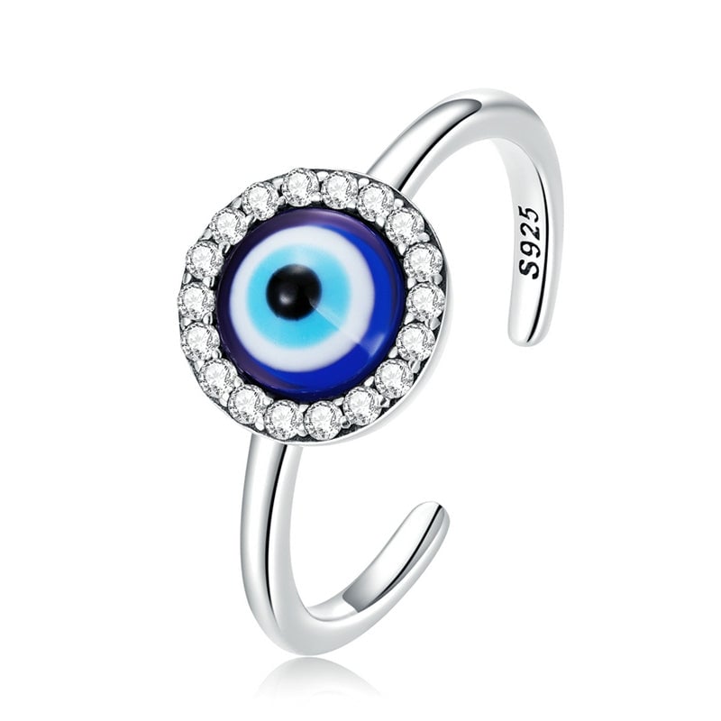 Bague Oeil d'Allah <titolo_esteso><span>en argent 925 plaqué or blanc ajustable avec nazar émaillé à la main et pavé de zircons blancs</span></titolo_esteso>