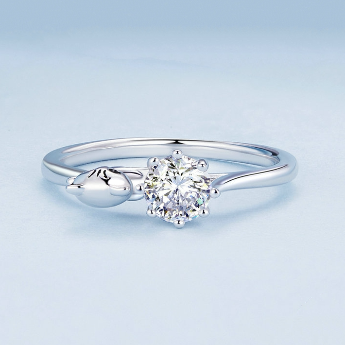 Bague Solitaire avec Chat <titolo_esteso><span>en argent 925 plaqué or blanc avec zircon blanc</span></titolo_esteso> - Image 4