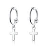Boucles d'Oreilles Créoles Pendentif Croix <titolo_esteso><span>en argent 925 plaqué or blanc</span></titolo_esteso>