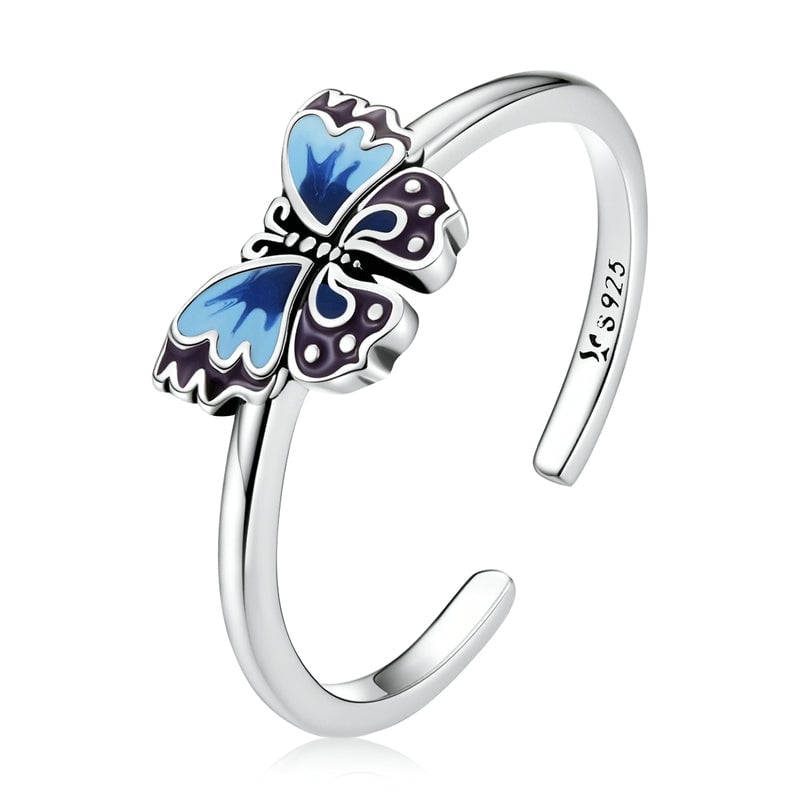 Bague Papillon <titolo_esteso><span>en argent 925 plaqué or blanc ajustable émaillé à la main</span></titolo_esteso>