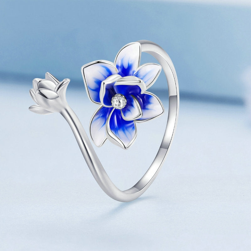 Bague Fleur de Lotus <titolo_esteso><span>en argent 925 plaqué or blanc ajustable émaillé à la main</span></titolo_esteso> - Image 3