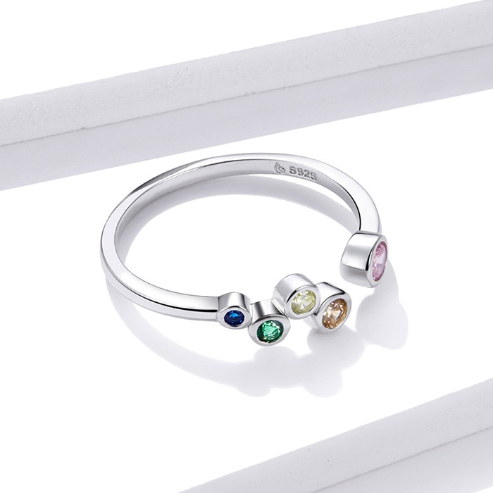 Bague Petites Bulles Colorées <titolo_esteso><span>en argent 925 plaqué or blanc ajustable avec zircons colorés</span></titolo_esteso> - Image 5