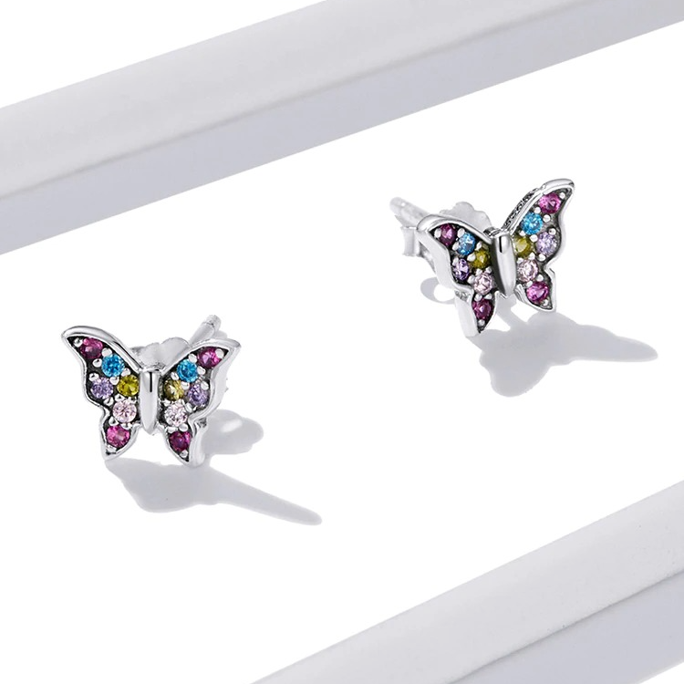 Boucles d'Oreilles Papillons <titolo_esteso><span>en argent 925 plaqué or blanc avec zircons colorés</span></titolo_esteso> - Image 3