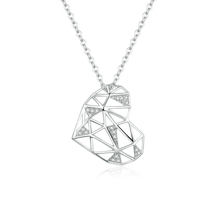 Collier Coeur <titolo_esteso><span>en argent 925 plaqué or blanc ajustable avec zircons blancs</span></titolo_esteso>