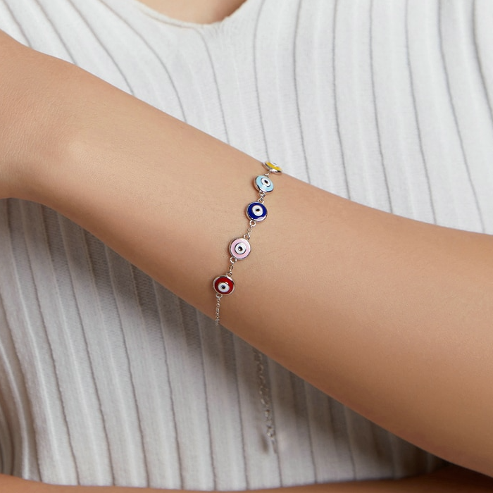 Bracelet Yeux Protecteurs <titolo_esteso><span>en argent 925 plaqué or blanc ajustable émaillé à la main</span></titolo_esteso> - Image 2