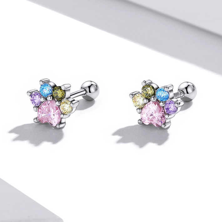 Boucles d'Oreilles Petites Pattes <titolo_esteso><span>en argent 925 plaqué or blanc avec zircons colorés</span></titolo_esteso> - Image 3