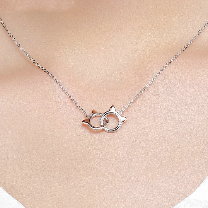 Collier Deux Chats <titolo_esteso><span>en argent 925 plaqué or blanc et or rose ajustable</span></titolo_esteso> - Image 2