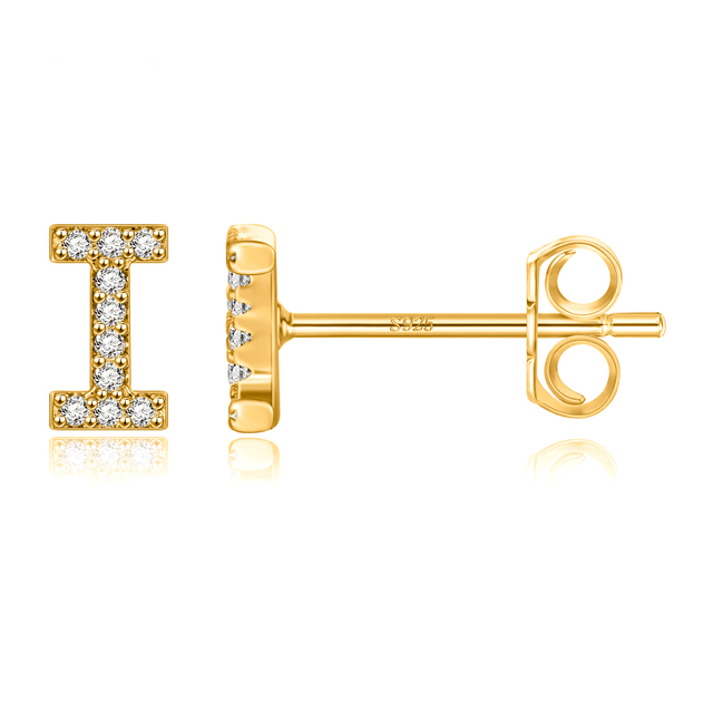 Boucles d'Oreilles Initiales <titolo_esteso><span>en argent 925 plaqué or jaune et or blanc avec zircons blancs</span></titolo_esteso> - Image 12