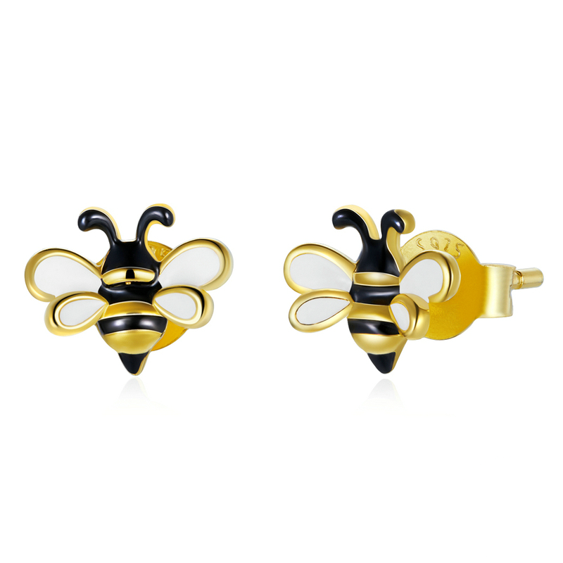 Boucles d’Oreilles Abeilles <myopt><span>Puces en Argent Sterling 925 plaqué or jaune avec des détails émaillés</span></myopt>