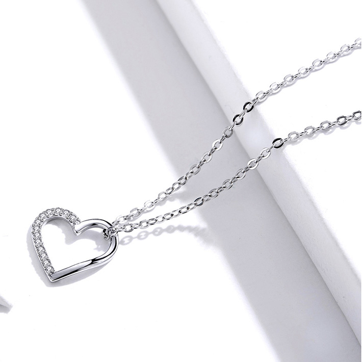 Collier Coeur <titolo_esteso><span>en argent 925 plaqué or blanc ajustable avec zircons blancs</span></titolo_esteso> - Image 3