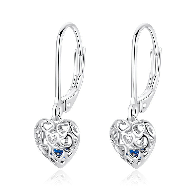 Boucles d’Oreilles Pendentif Coeurs <titolo_esteso><span>en argent 925 plaqué or blanc</span></titolo_esteso>
