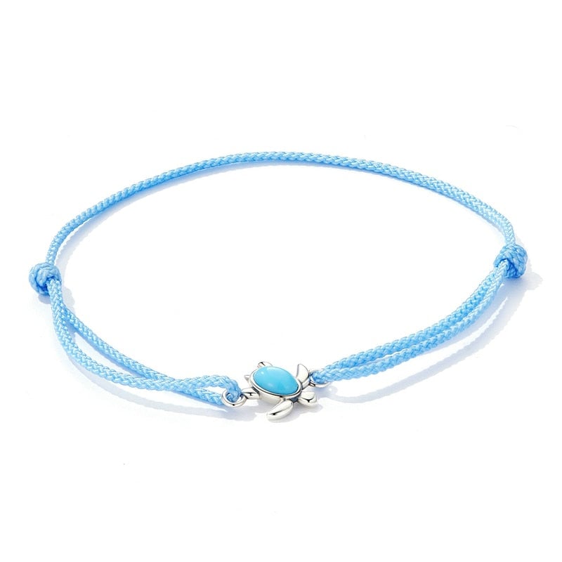 Bracelet Tortue <titolo_esteso><span>style marin en corde bleue ajustable avec tortue en argent 925 et pierre turquoise</span></titolo_esteso> - Image 3