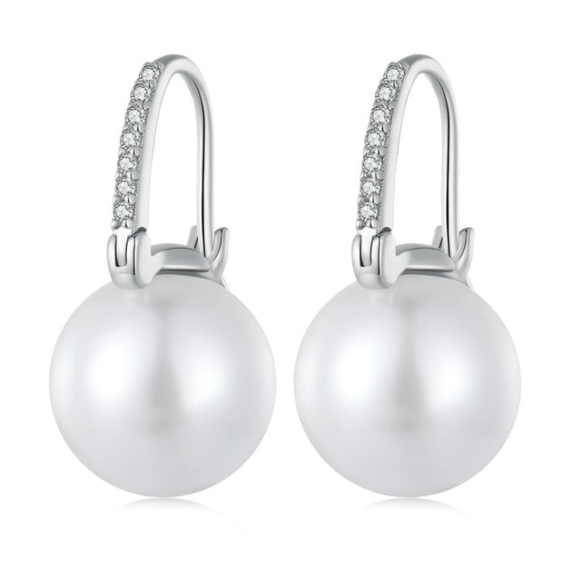 Boucles d'Oreilles Perles <titolo_esteso><span>en argent 925 plaqué or blanc avec zircons blancs</span></titolo_esteso>