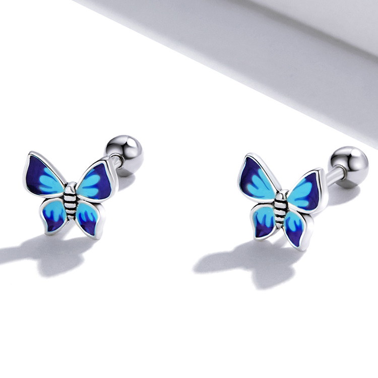 Boucles d'Oreilles Papillons <titolo_esteso><span>en argent 925 plaqué or blanc émaillé bleue</span></titolo_esteso> - Image 3