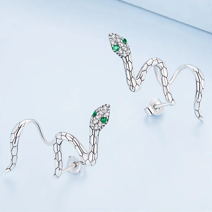 Boucles d'Oreilles Serpent <titolo_esteso><span>en argent 925 avec zircons blancs et verts</span></titolo_esteso> - Image 6