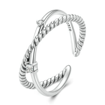 Bague Croisée X <titolo_esteso><span>en argent 925 plaqué or blanc ajustable avec zircons blancs</span></titolo_esteso>