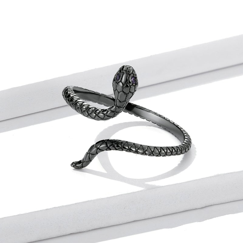 Bague Serpent Noir <titolo_esteso><span>en argent 925 plaqué or noir ajustable avec zircons violet</span></titolo_esteso> - Image 4