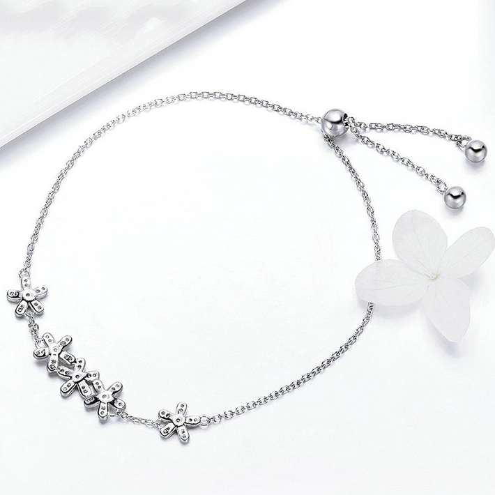 Bracelet Marguerites <titolo_esteso><span>en argent 925 plaqué or blanc ajustable avec zircons blancs</span></titolo_esteso> - Image 4