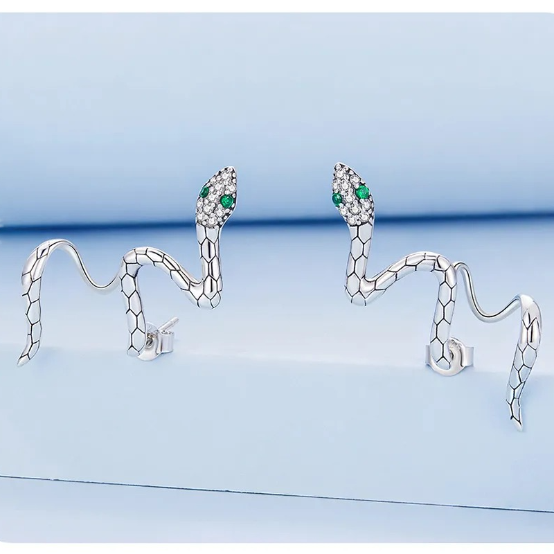 Boucles d'Oreilles Serpent <titolo_esteso><span>en argent 925 avec zircons blancs et verts</span></titolo_esteso> - Image 5