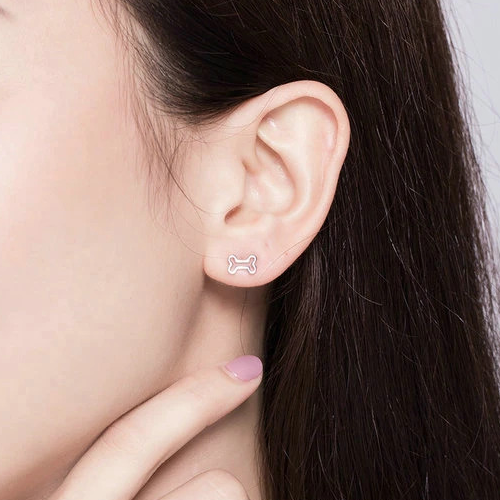 Boucles d'Oreilles Chien avec Os <titolo_esteso><span>en argent 925 plaqué or blanc</span></titolo_esteso> - Image 2