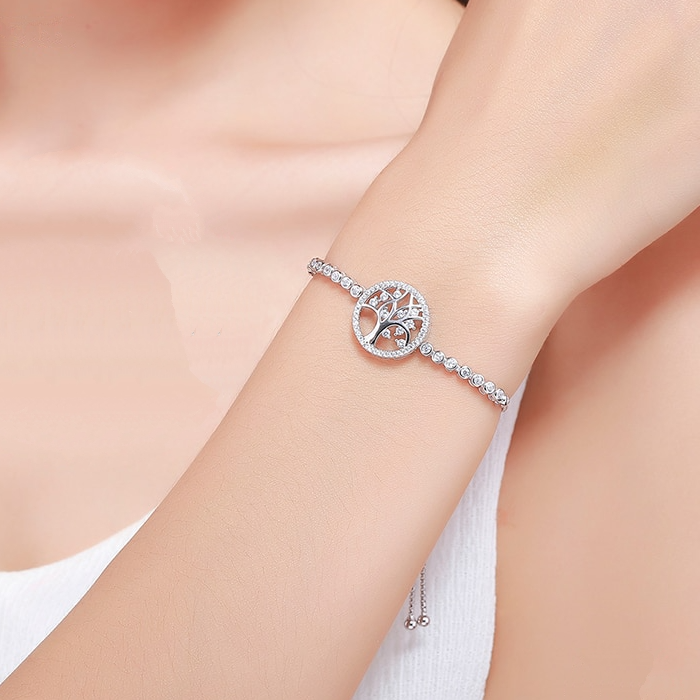 Bracelet Arbre de Vie <titolo_esteso><span>en argent 925 plaqué or blanc ajustable avec zircons blancs</span></titolo_esteso> - Image 2