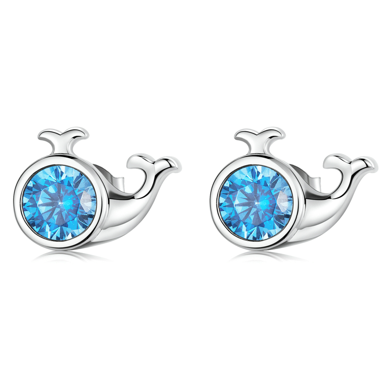 Boucles d'Oreilles Baleines <titolo_esteso><span>en argent 925 plaqué or blanc avec zircons bleus</span></titolo_esteso>