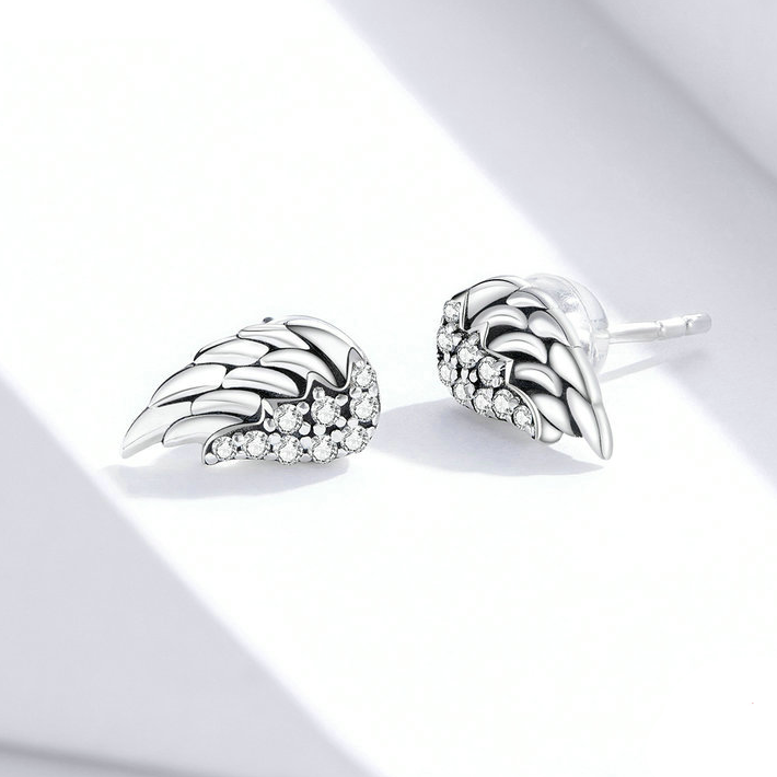 Boucles d'Oreilles Ailes <titolo_esteso><span>en argent 925 plaqué or blanc avec zircons blancs</span></titolo_esteso> - Image 4
