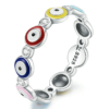 Bague Yeux Protecteurs <titolo_esteso><span>en argent 925 plaqué or blanc émaillé à la main avec zircons blancs</span></titolo_esteso>