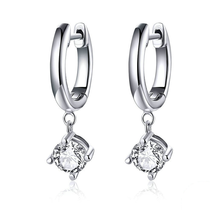 Boucles d'Oreilles Créoles Pendentif Point Lumineux <titolo_esteso><span>en argent 925 plaqué or blanc avec zircons blancs</span></titolo_esteso>