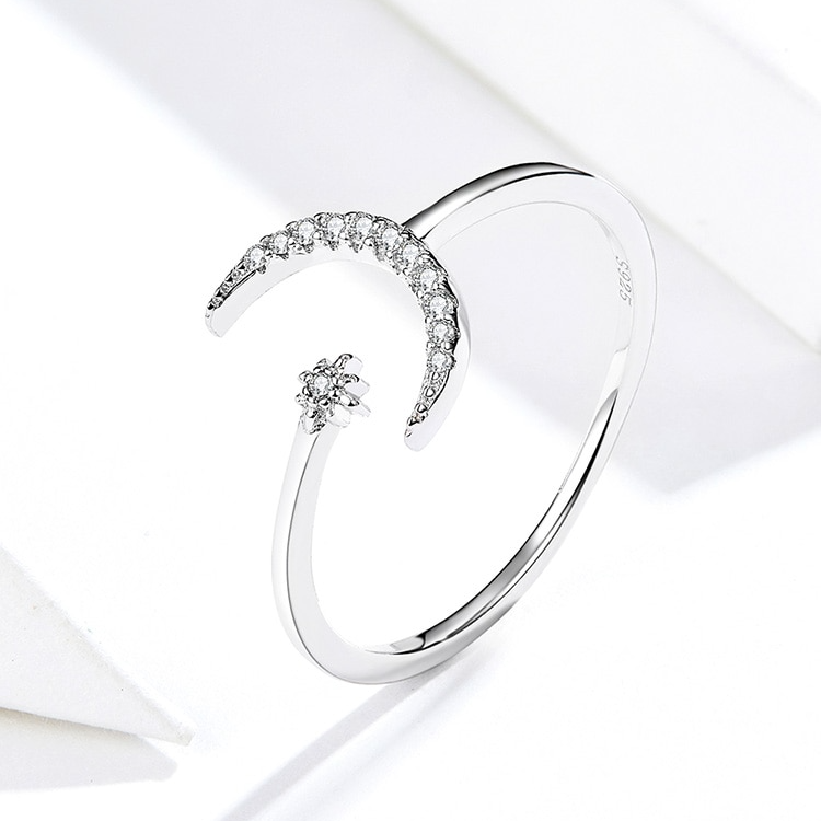 Bague Lune et Étoile Comète <titolo_esteso><span>en argent 925 plaqué or blanc ajustable avec zircons blancs</span></titolo_esteso> - Image 3