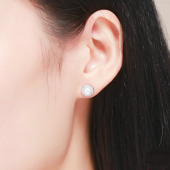 Boucles d'Oreilles Perles <titolo_esteso><span>en argent 925 plaqué or blanc avec zircons blancs</span></titolo_esteso> - Image 2